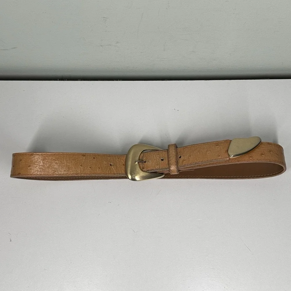 Vtg Accessory Lady‎ Ostrich Skin Leather Belt Women's Sz M Yellow Gold Buckle